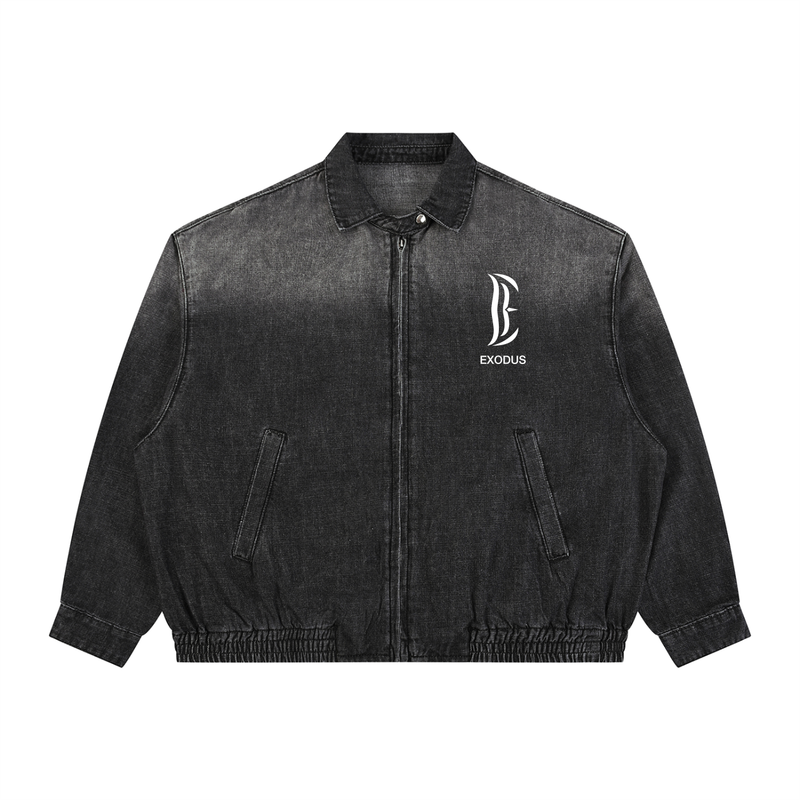 Unisex Vintage Wash Full-Zip Denim Jacket