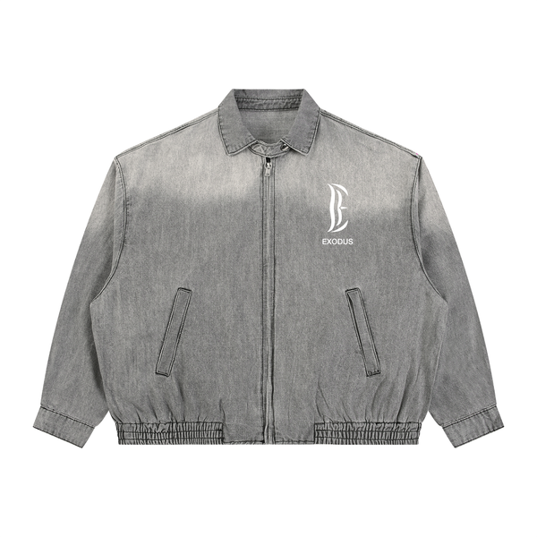Unisex Vintage Wash Full-Zip Denim Jacket