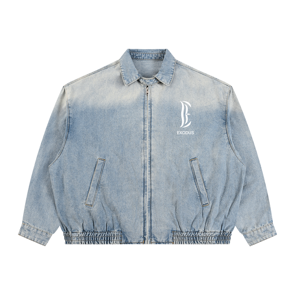Unisex Vintage Wash Full-Zip Denim Jacket