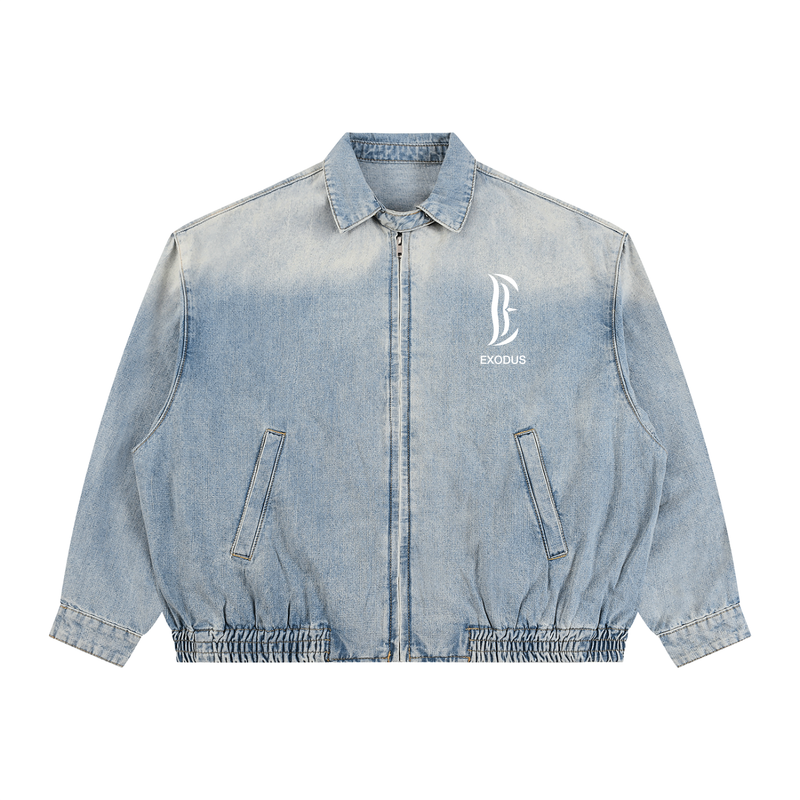 Unisex Vintage Wash Full-Zip Denim Jacket