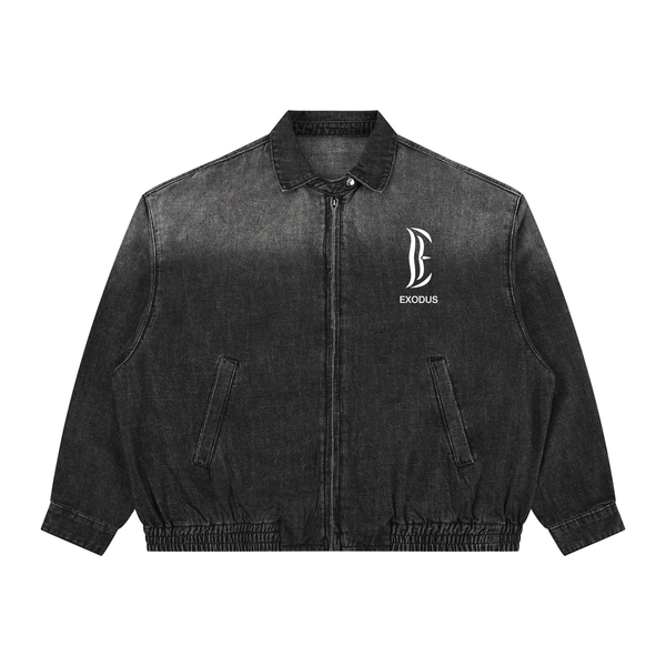 Unisex Vintage Wash Full-Zip Denim Jacket