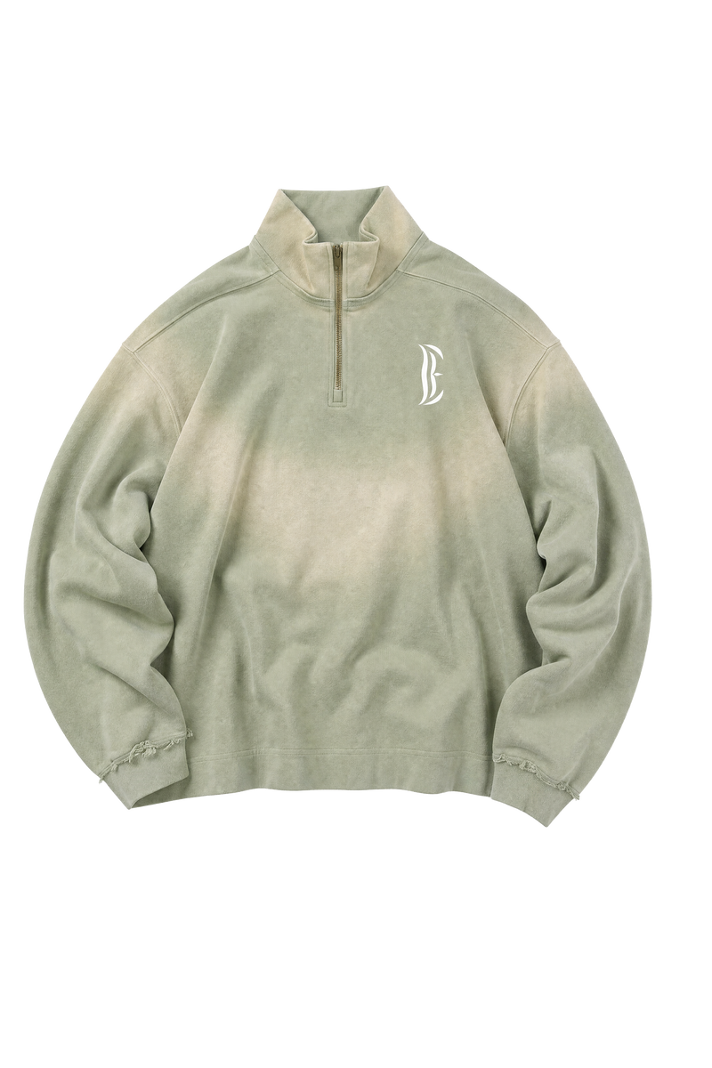 Sun Fade Raw Edge Quarter-Zip Sweatshirt
