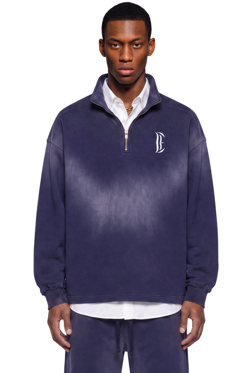 Sun Fade Raw Edge Quarter-Zip Sweatshirt