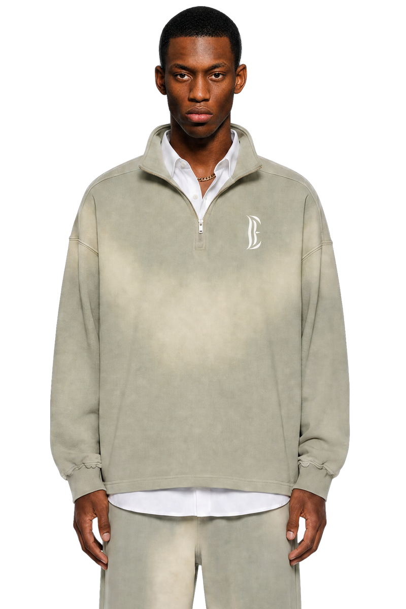 Sun Fade Raw Edge Quarter-Zip Sweatshirt